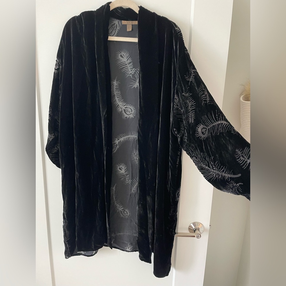 Harari Burnout Velvet Open Front Jacket, Black, One Size